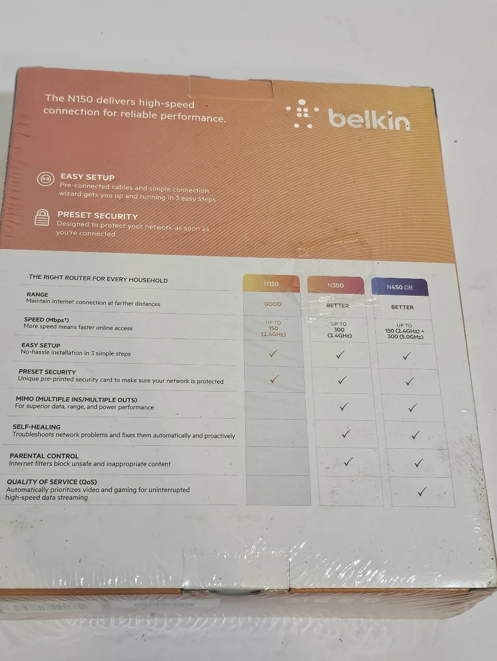 Belkin N150 Wireless Wi-Fi Router 4-Port 2.4GHz Easy Setup Internet
